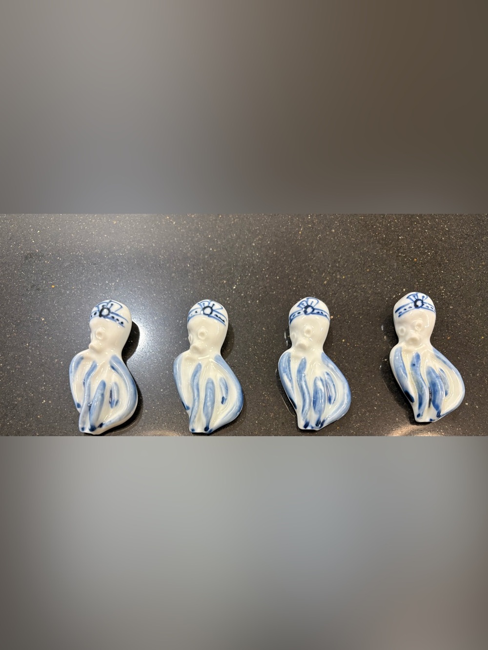 Blue and White Ceramic Octopus Chopstick Rests - Set of 4